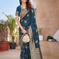 Rajwada Teal Silk Woven Saree For Women