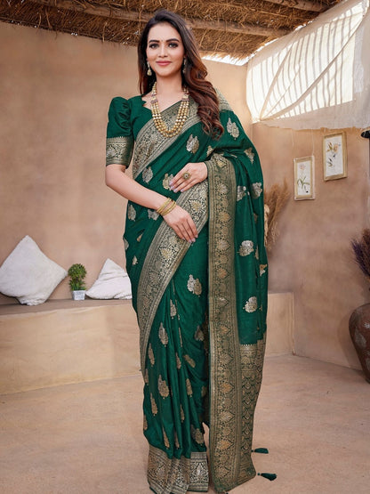 Rajwada Green Silk Woven Saree For Women