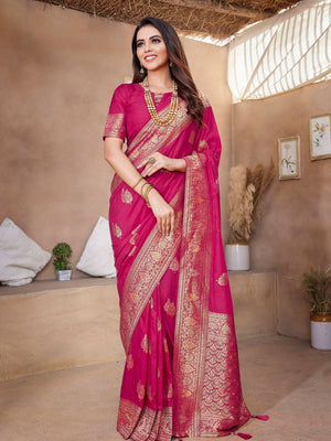 Rajwada Magenta Silk Woven Saree For Women