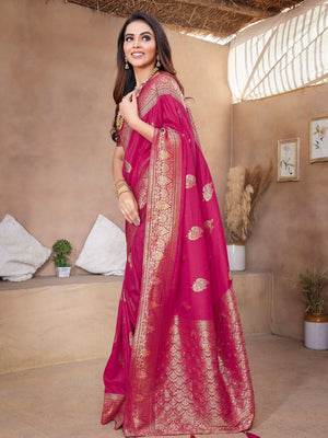 Rajwada Magenta Silk Woven Saree For Women