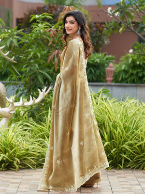 Rajwada Beige Chiffon Embroidered Saree For Women