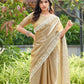 Rajwada Beige Chiffon Embroidered Saree For Women
