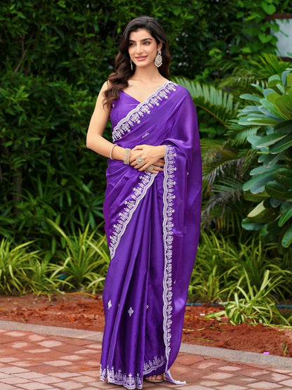 Rajwada Voilet Chiffon Embroidered Saree For Women