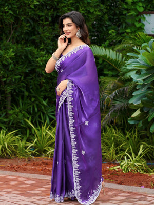 Rajwada Voilet Chiffon Embroidered Saree For Women