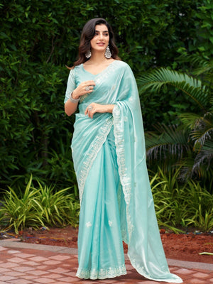 Rajwada Sky Blue  Chiffon Embroidered Saree For Women