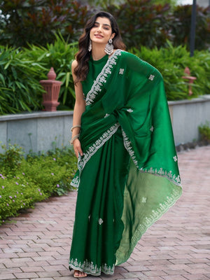 Rajwada Green Chiffon Embroidered Saree For Women