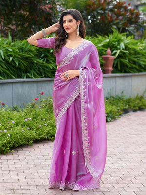 Rajwada Pink Chiffon Embroidered Saree For Women