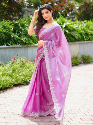 Rajwada Pink Chiffon Embroidered Saree For Women