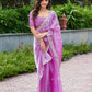 Rajwada Pink Chiffon Embroidered Saree For Women