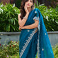 Rajwada Teal Blue Chiffon Embroidered Saree For Women
