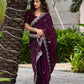 Rajwada Dark Maroon Chiffon Embroidered Saree For Women