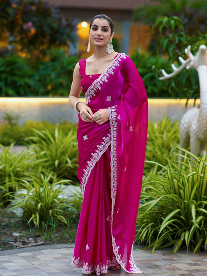 Rajwada Red Chiffon Embroidered Saree For Women