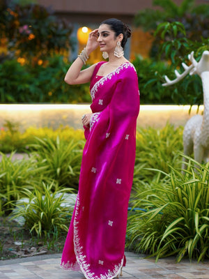 Rajwada Red Chiffon Embroidered Saree For Women