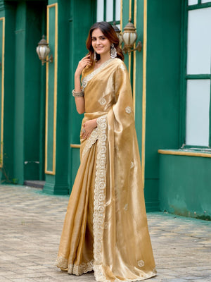 Rajwada Beige Chiffon Embellished Saree For Women