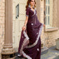 Rajwada Dark Maroon Chiffon Embellished Saree For Women