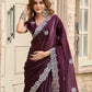 Rajwada Dark Maroon Chiffon Embellished Saree For Women