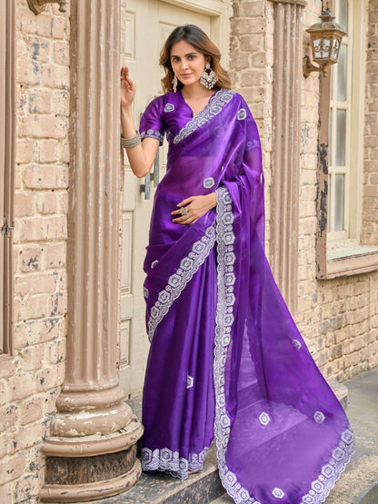 Rajwada Voilet Chiffon Embellished Saree For Women