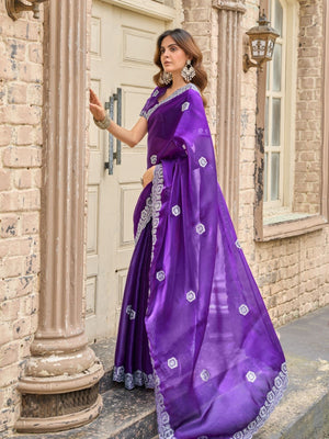 Rajwada Voilet Chiffon Embellished Saree For Women