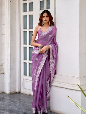 Rajwada Lavender Chiffon Embellished Saree For Women