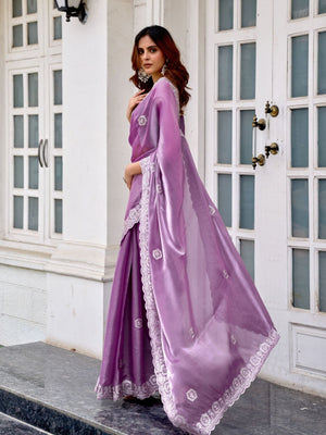 Rajwada Lavender Chiffon Embellished Saree For Women