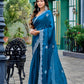 Rajwada Teal Blue Chiffon Embellished Saree For Women