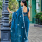 Rajwada Teal Blue Chiffon Embellished Saree For Women