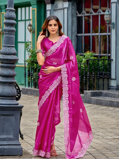 Rajwada Magenta Chiffon Embellished Saree For Women