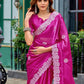 Rajwada Magenta Chiffon Embellished Saree For Women