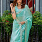 Rajwada Aqua Chiffon Embellished Saree For Women