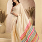 Rajwada Cream Cotton Linen Solid Saree For Women