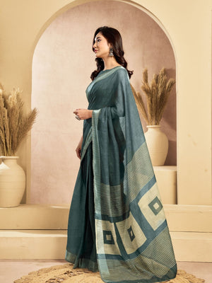 Rajwada Green Cotton Linen Solid Saree For Women