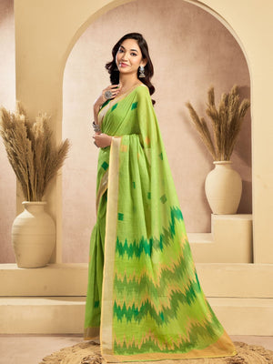 Rajwada Lime Green Cotton Linen Solid Saree For Women