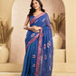 Rajwada Blue Cotton Linen Solid Saree For Women