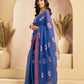 Rajwada Blue Cotton Linen Solid Saree For Women