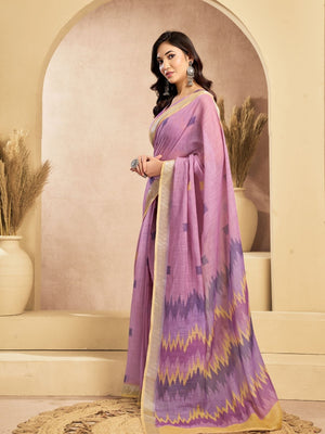 Rajwada Pink Cotton Linen Solid Saree For Women