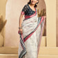 Rajwada Off White Cotton Linen Solid Saree For Women