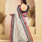 Rajwada Off White Cotton Linen Solid Saree For Women