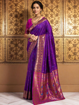Rajwada Purple Silk Woven Saree For Women