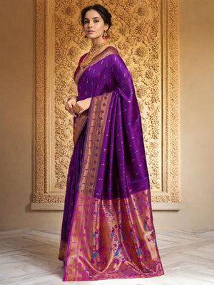 Rajwada Purple Silk Woven Saree For Women