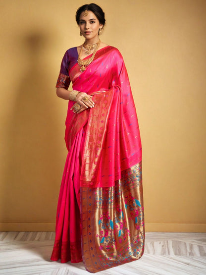 Rajwada Magenta Silk Woven Saree For Women