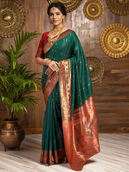 Rajwada Green Silk Woven Saree For Women