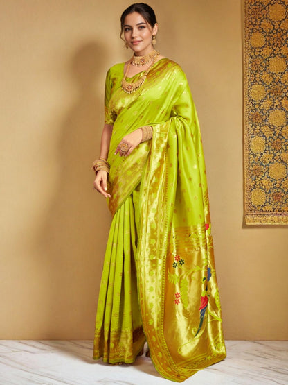 Rajwada Lime Green Silk Woven Saree For Women