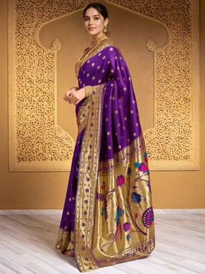 Rajwada Voilet Silk Woven Saree For Women