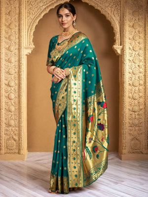 Rajwada Sea Green Silk Woven Saree For Women