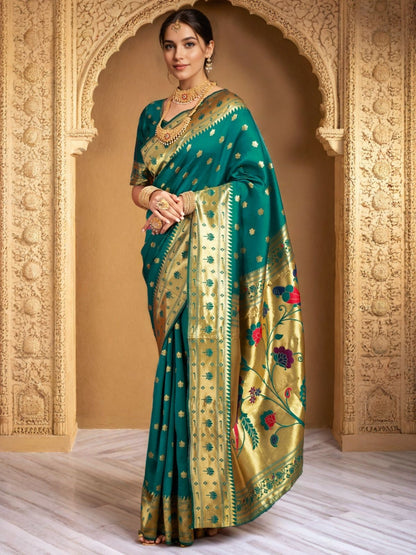 Rajwada Sea Green Silk Woven Saree For Women
