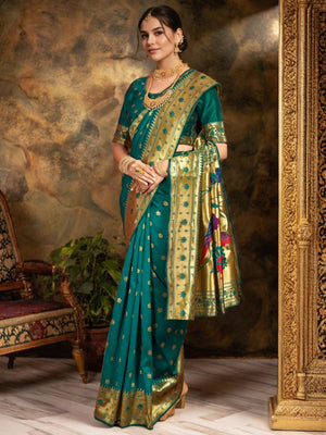Rajwada Sea Green Silk Woven Saree For Women