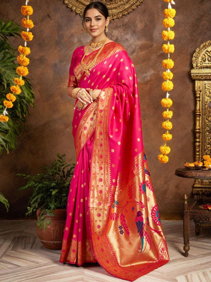 Rajwada Magenta Silk Woven Saree For Women