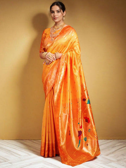 Rajwada Yellow Silk Woven Saree For Women
