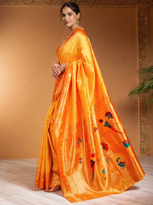 Rajwada Yellow Silk Woven Saree For Women