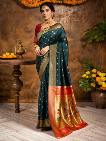 Rajwada Green Silk Woven Saree For Women